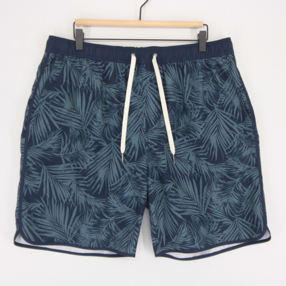 Fair Harbor Anchor Swim Trunks Mens XXL Navy Blue Palm Print Lined Quick Dry
